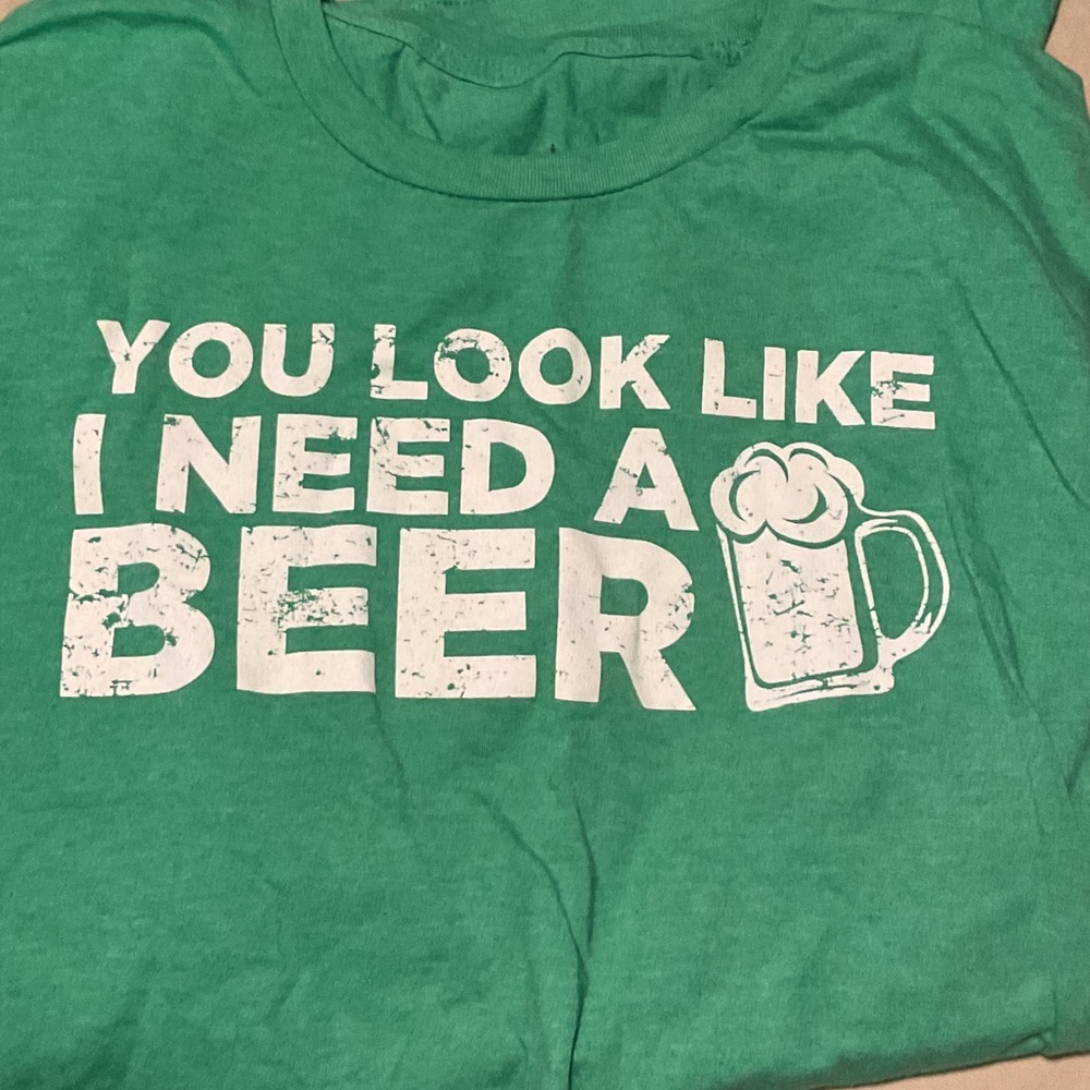 Green Graphic T-Shirt with Beer Print